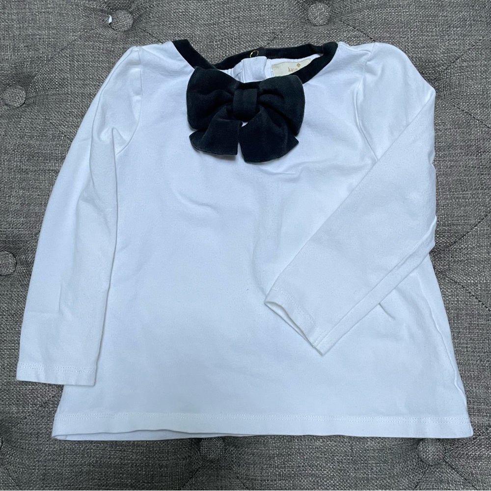 Kate Spade Baby Toddler Girl White Long Sleeve Top Tee Shirt with Bow 18 Months